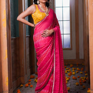 Laxmipati Anaya Pink Chiffon Saree in Ikkat Prints