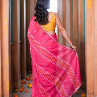 Laxmipati Anaya Pink Chiffon Saree in Ikkat Prints