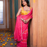 Laxmipati Anaya Pink Chiffon Saree in Ikkat Prints