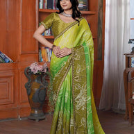Laxmipati Ishita Green Floral Printed Silk Saree