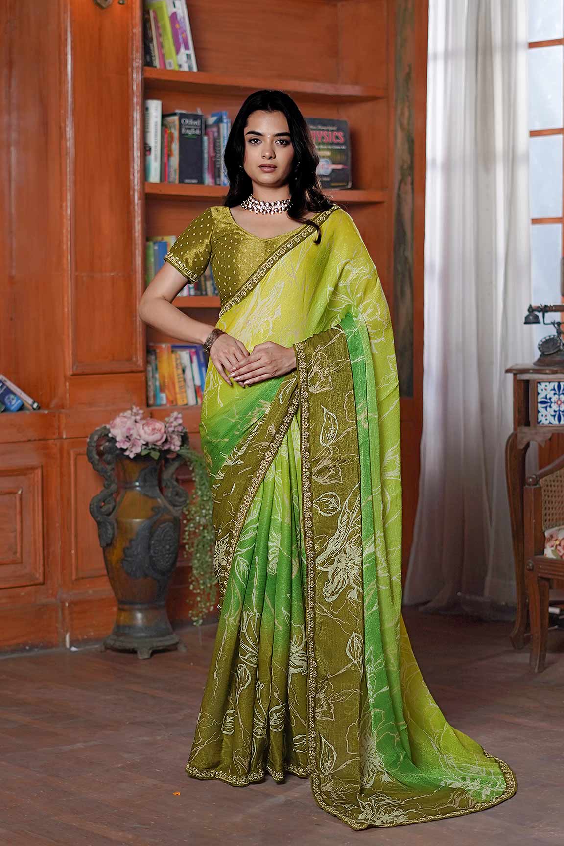 Laxmipati Ishita Green Floral Printed Silk Saree