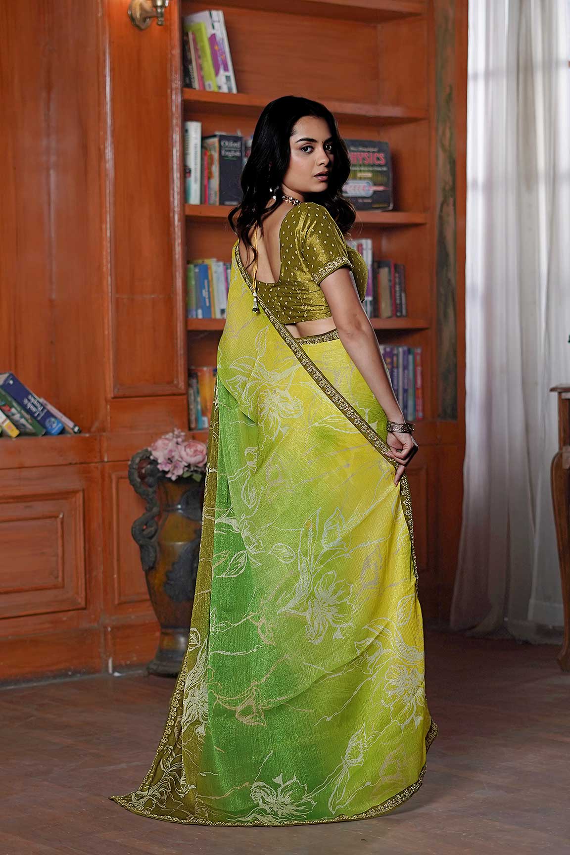 Laxmipati Ishita Green Floral Printed Silk Saree