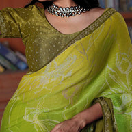 Laxmipati Ishita Green Floral Printed Silk Saree