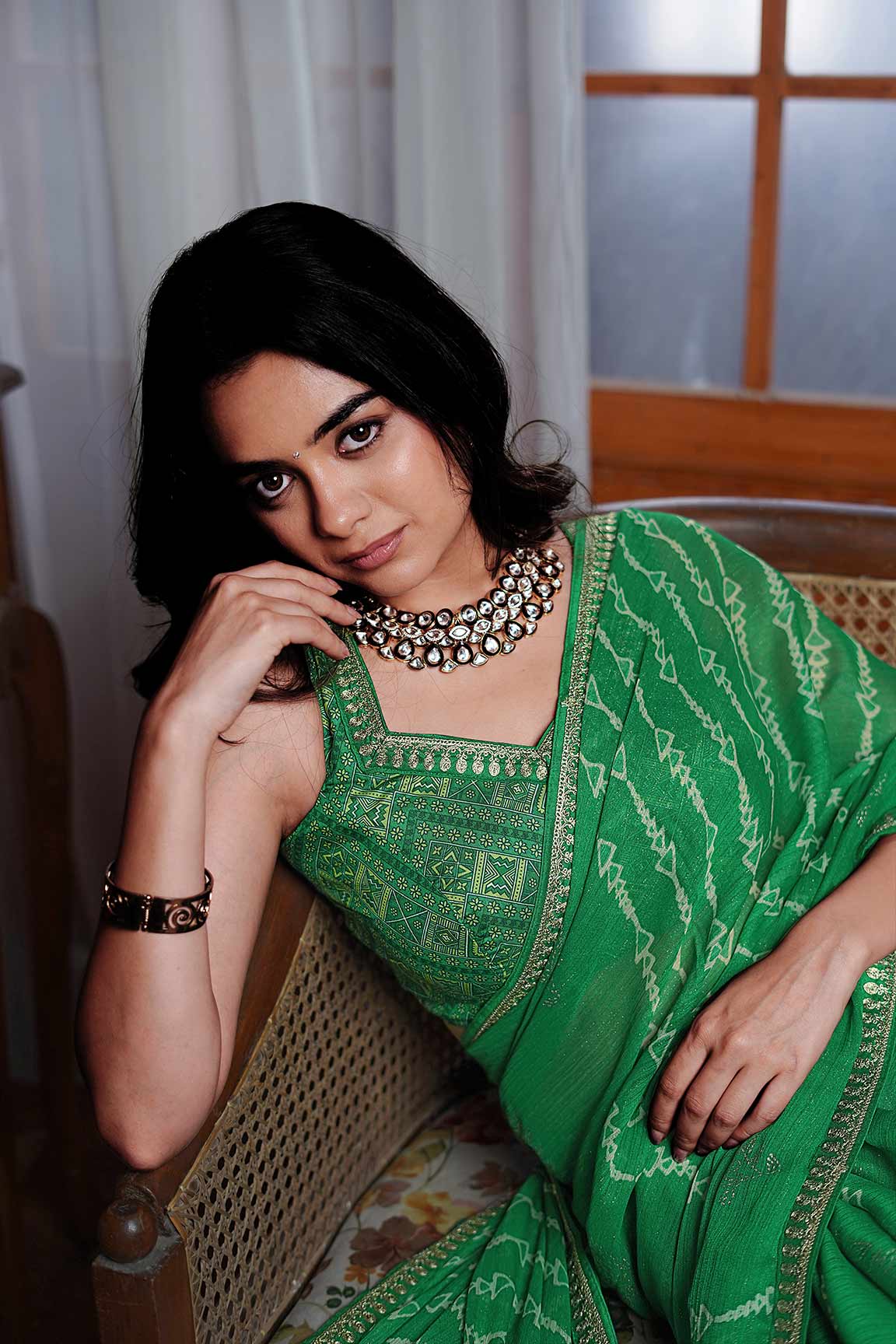 Laxmipati Anaya Green Chiffon Saree with Geometric Prints