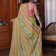 Laxmipati Tohfa Striped Printed Silk Saree in Beige Color
