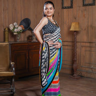 Laxmipati Designer Multicolor Georgette Stripe Print With Lace Border Saree