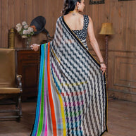 Laxmipati Designer Multicolor Georgette Stripe Print With Lace Border Saree