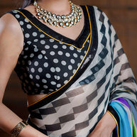 Laxmipati Designer Multicolor Georgette Stripe Print With Lace Border Saree