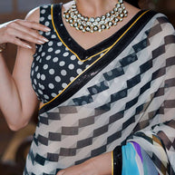 Laxmipati Designer Multicolor Georgette Stripe Print With Lace Border Saree