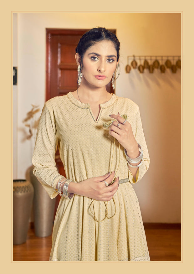 Laxmipati Hum Dum Floral Print Georgette Anarkali Kurta in Lime Yellow Color