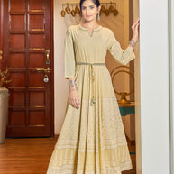 Laxmipati Hum Dum Floral Print Georgette Anarkali Kurta in Lime Yellow Color