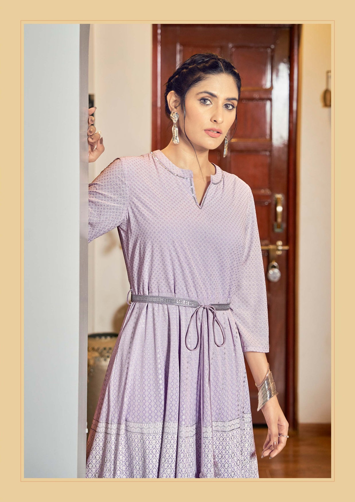 Laxmipati Hum Dum Floral Print Georgette Anarkali Kurta in Purple Color