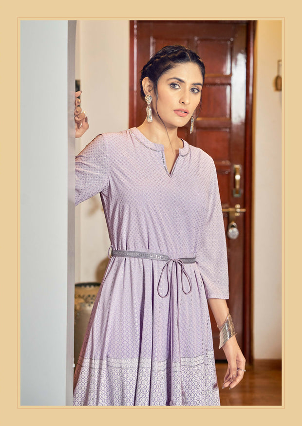 Laxmipati Hum Dum Floral Print Georgette Anarkali Kurta in Purple Color
