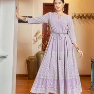 Laxmipati Hum Dum Floral Print Georgette Anarkali Kurta in Purple Color