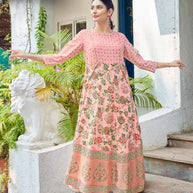 Laxmipati Hum Dum Floral Print Georgette Anarkali Kurta in Pink Color