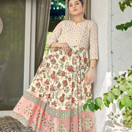 Laxmipati Hum Dum Floral Print Georgette Anarkali Kurta in Cream Color