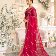 Laxmipati RaangSaaz Red Chiffon Saree with Geometric Embroidery
