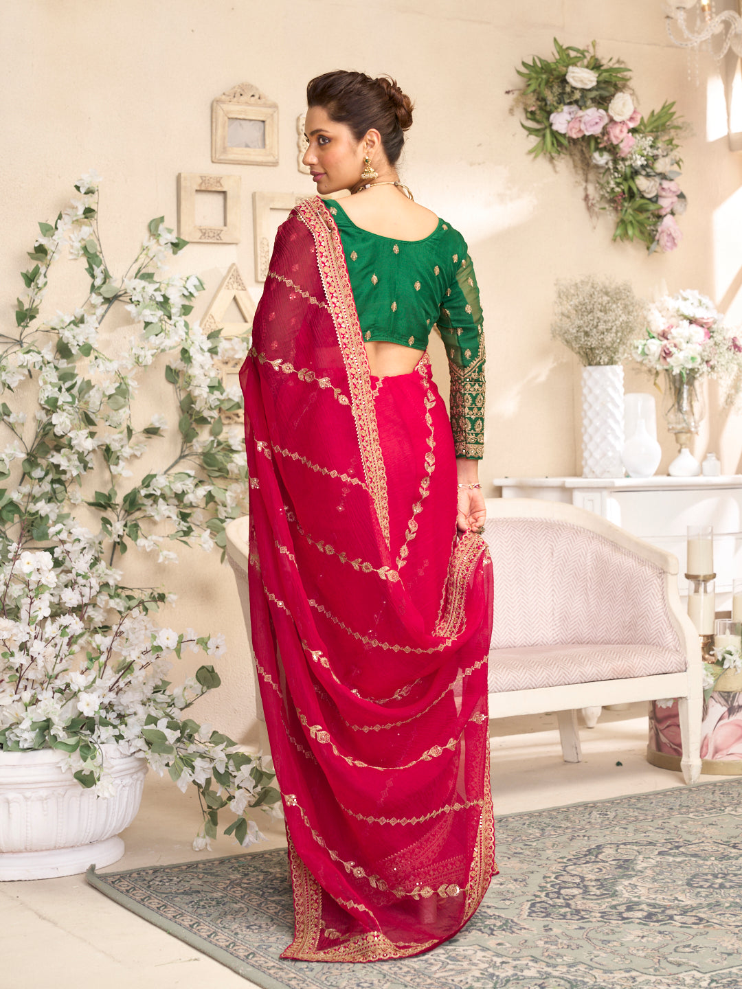 Laxmipati RaangSaaz Red Chiffon Saree with Geometric Embroidery