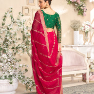 Laxmipati RaangSaaz Red Chiffon Saree with Geometric Embroidery
