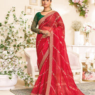 Laxmipati RaangSaaz Red Chiffon Saree with Geometric Embroidery