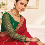 Laxmipati RaangSaaz Red Chiffon Saree with Geometric Embroidery