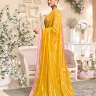 Laxmipati RaangSaaz Yellow Tissue Saree with Geometric Embroidery