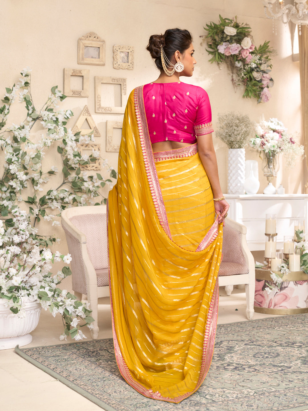 Laxmipati RaangSaaz Yellow Tissue Saree with Geometric Embroidery