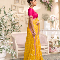 Laxmipati RaangSaaz Yellow Tissue Saree with Geometric Embroidery