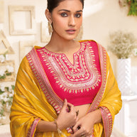 Laxmipati RaangSaaz Yellow Tissue Saree with Geometric Embroidery
