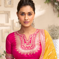 Laxmipati RaangSaaz Yellow Tissue Saree with Geometric Embroidery