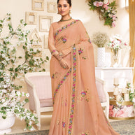 Laxmipati RaangSaaz Peach Tissue Saree with Floral Embroidery