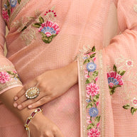 Laxmipati RaangSaaz Peach Tissue Saree with Floral Embroidery