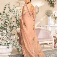 Laxmipati RaangSaaz Peach Tissue Saree with Floral Embroidery