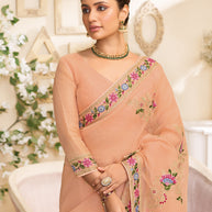 Laxmipati RaangSaaz Peach Tissue Saree with Floral Embroidery