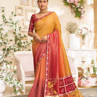 Laxmipati RaangSaaz Mustard Silk Saree with Floral Embroidery & Bandhani Print