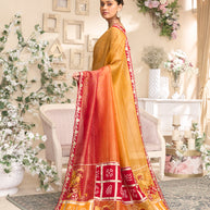 Laxmipati RaangSaaz Mustard Silk Saree with Floral Embroidery & Bandhani Print