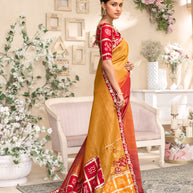 Laxmipati RaangSaaz Mustard Silk Saree with Floral Embroidery & Bandhani Print