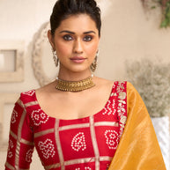 Laxmipati RaangSaaz Mustard Silk Saree with Floral Embroidery & Bandhani Print