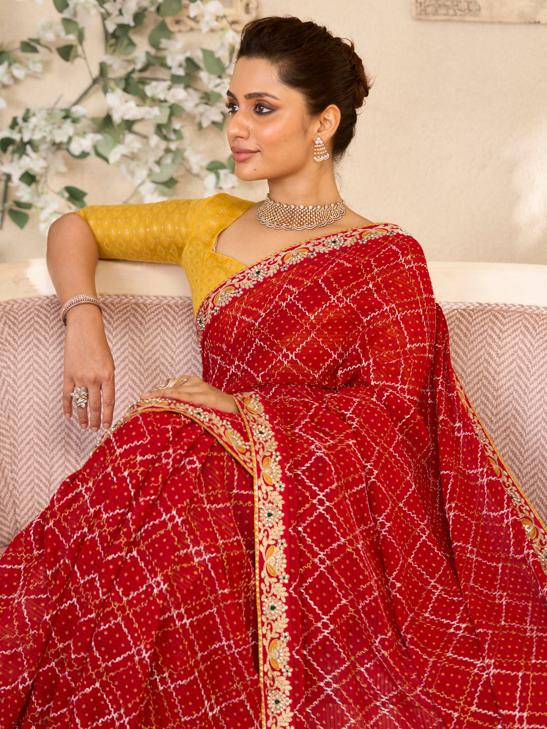 Laxmipati RaangSaaz Red Georgette Saree with Floral Embroidery