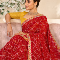 Laxmipati RaangSaaz Red Georgette Saree with Floral Embroidery