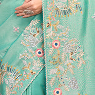 Laxmipati RaangSaaz Teal Blue Silk Saree with Floral Embroidery