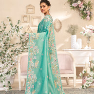 Laxmipati RaangSaaz Teal Blue Silk Saree with Floral Embroidery