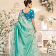 Laxmipati RaangSaaz Teal Blue Silk Saree with Floral Embroidery