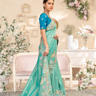 Laxmipati RaangSaaz Teal Blue Silk Saree with Floral Embroidery
