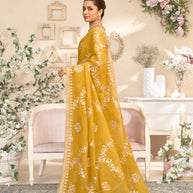 Laxmipati RaangSaaz Ochre Yellow Tissue Saree with Floral Embroidery