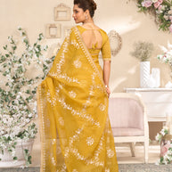Laxmipati RaangSaaz Ochre Yellow Tissue Saree with Floral Embroidery