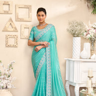 Laxmipati RaangSaaz Teal Blue Georgette Saree with Floral Embroidery