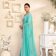 Laxmipati RaangSaaz Teal Blue Georgette Saree with Floral Embroidery