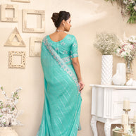 Laxmipati RaangSaaz Teal Blue Georgette Saree with Floral Embroidery