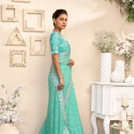 Laxmipati RaangSaaz Teal Blue Georgette Saree with Floral Embroidery